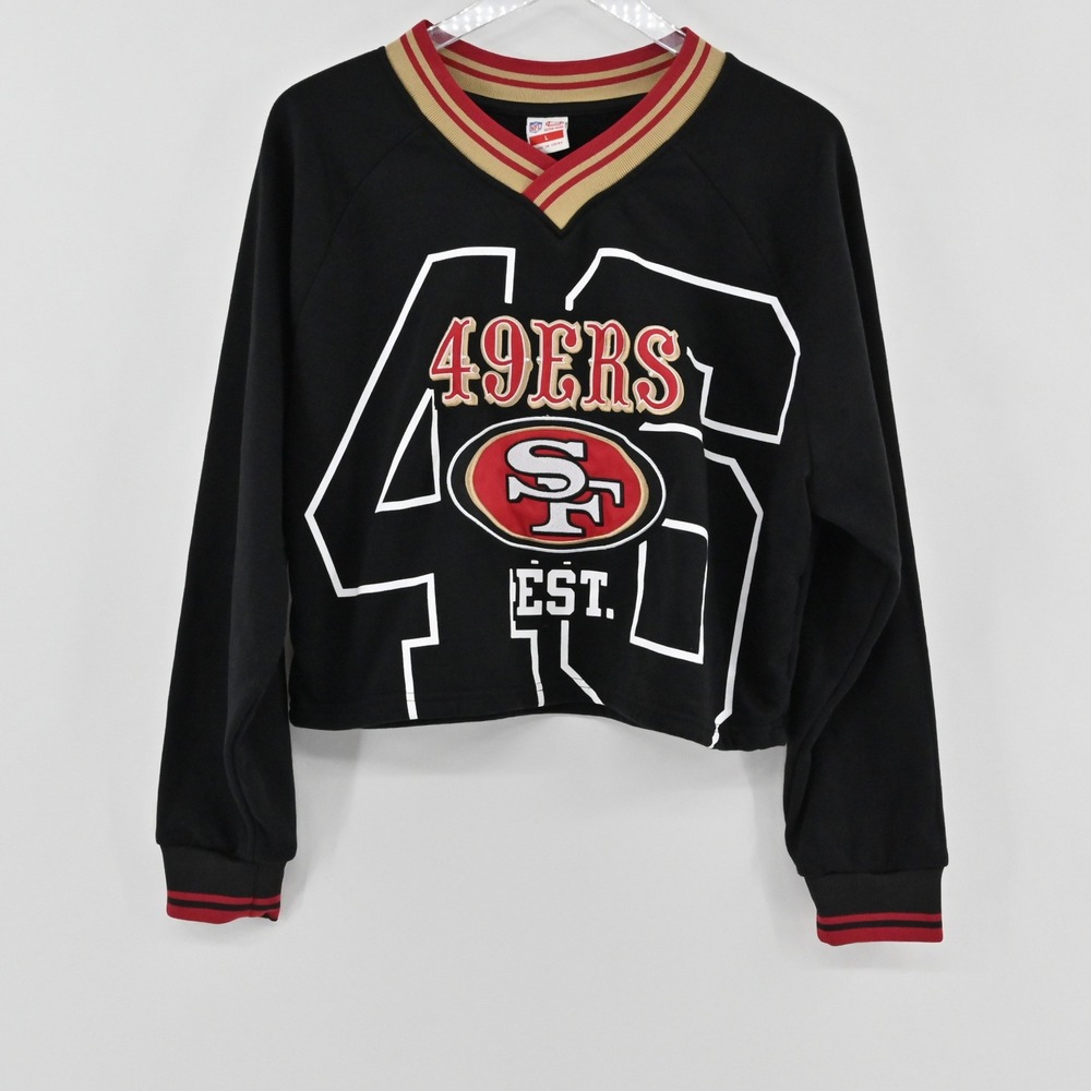 NFL SF 49ers Cropped Sweatshirt Womens Size L Black Cotton San Francsico Game